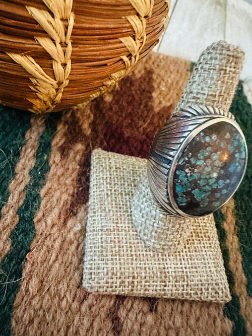 Old Pawn Navajo Sterling Silver & Kingman Web Turquoise Men’s Ring Size 8.5