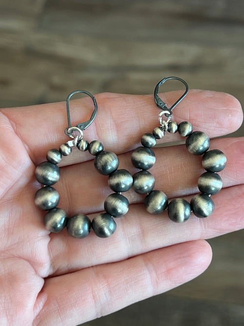 Handcrafted Sterling Silver Beaded Hoop Dangle Earrings, Leverbacks