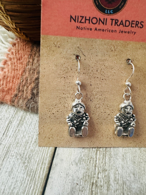 Old Pawn Navajo Sterling Silver Storyteller Dangle Earrings