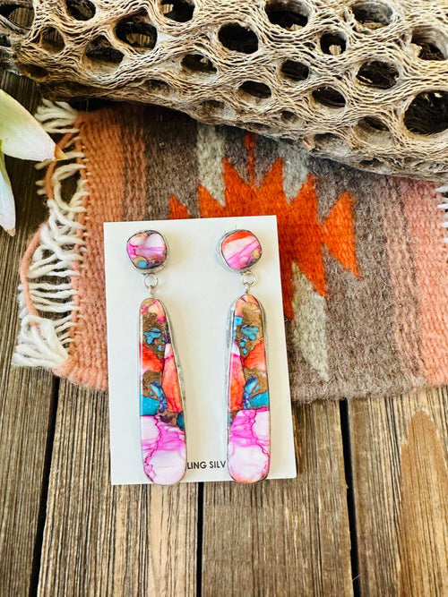 Navajo Sterling Silver & Pink Dream Mojave Dangle Earrings