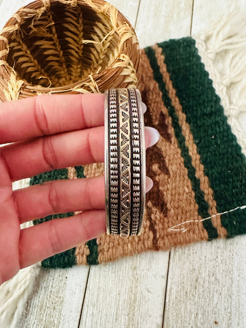 Old Pawn Vintage Navajo Sterling Silver & Gold Cuff Bracelet