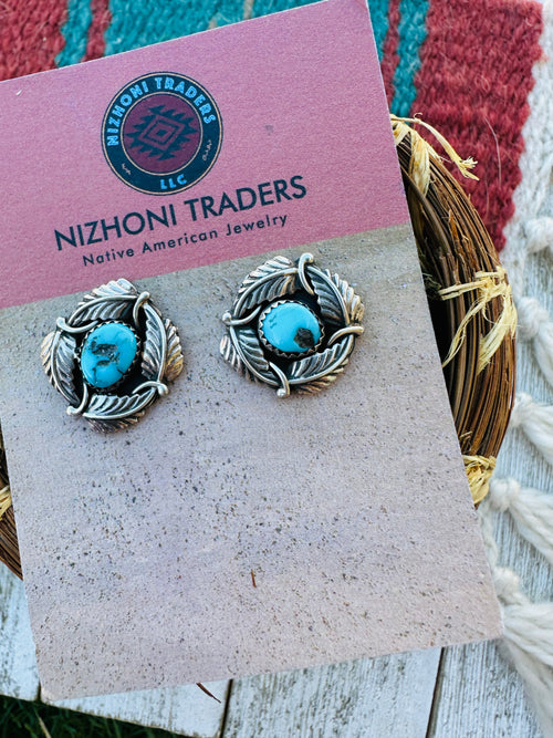 Handcrafted Old Pawn Sterling Silver & Turquoise Post Earrings