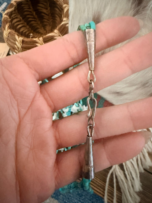 Old Pawn Handcrafted Turquoise & Mother of Pearl Fetish Hummingbird Beaded 29” Necklace