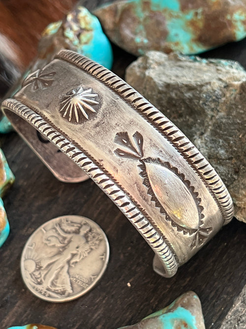 Hand Forged Old Pawn Sterling Silver Ingot Cuff Bracelet by Santa Fe Artist, Buffalo: The Concho