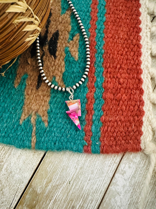 Navajo Hand Carved Pink Mojave Lightning Bolt Charm