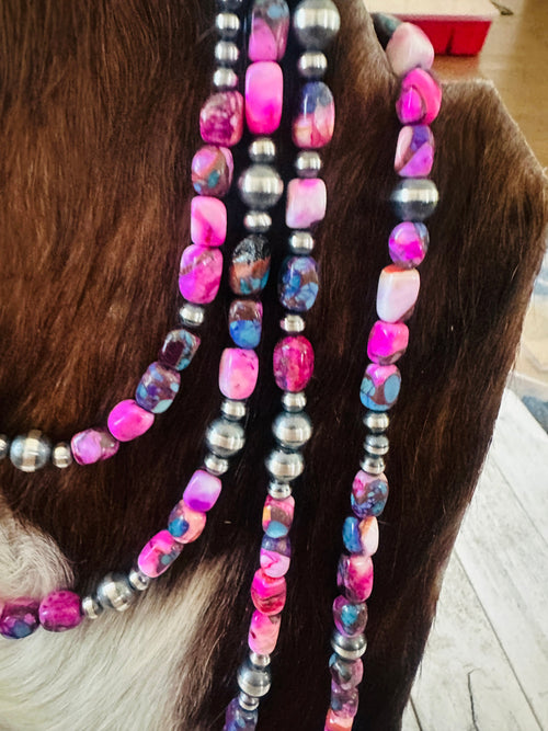 Navajo Sterling Silver & Pink Dream Mojave Beaded Necklace