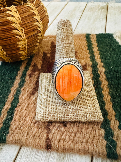 Old Pawn Navajo Sterling Silver & Orange Spiny Men’s Ring Size 12