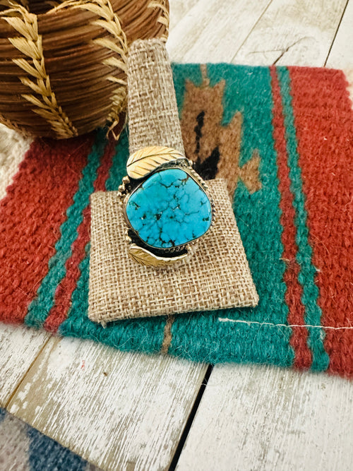 Old Pawn Navajo Sterling Silver & Turquoise Ring Size 10.5