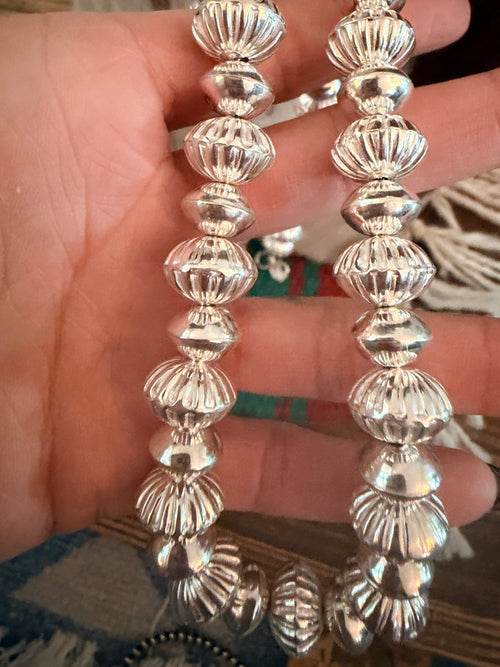 Handcrafted Sterling Silver Melon Beaded 20” Necklace
