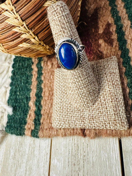 Old Pawn Handcrafted Lapis & Sterling Silver Ring Size 6.25