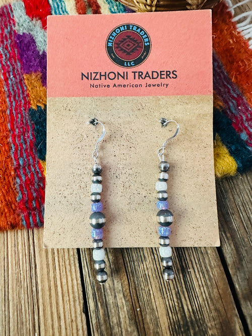 Handcrafted Opal & Sterling Silver Pearl Beaded Dangle Earrings