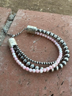 Handmade Sterling Silver and Pink Conch Beaded Bracelet