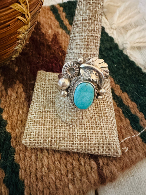 Old Pawn Handcrafted Turquoise & Sterling Silver Adjustable Ring