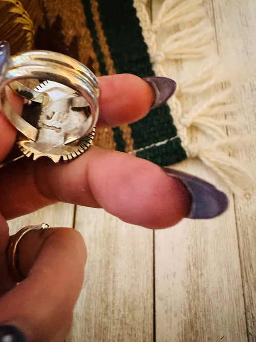 Old Pawn Handcrafted Turquoise & Sterling Silver Ring Size 9.25