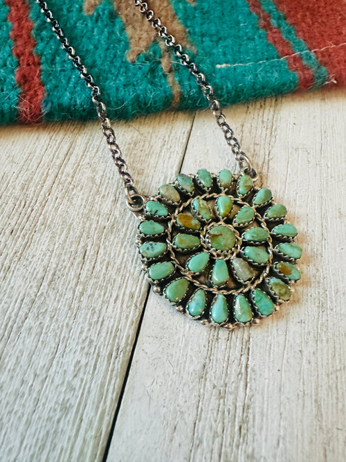 Navajo Sterling Silver & Turquoise Cluster Necklace