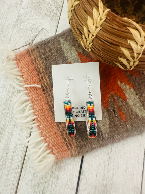 Navajo Handmade Multicolor Beaded Teardrop Dangle Earrings