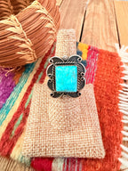 Old Pawn Handcrafted Turquoise & Sterling Silver Ring Size 7