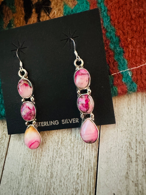 Navajo Sterling Silver & Pink Mojave Dangle Earrings