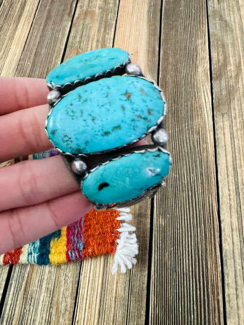 Handcrafted Old Pawn Sterling Silver & Turquoise Cuff Bracelet