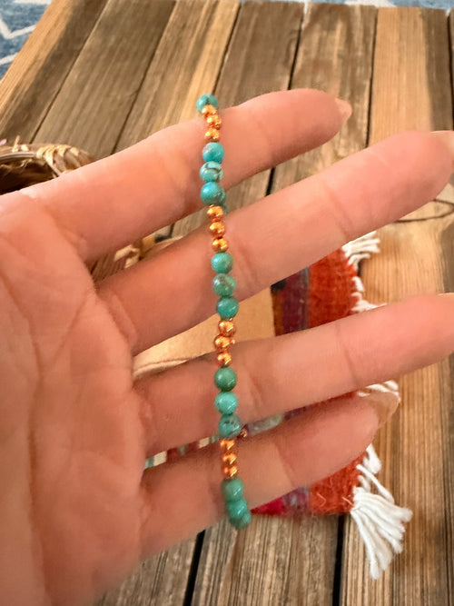 Handcrafted Turquoise & Copper Beaded Stretch Bracelet