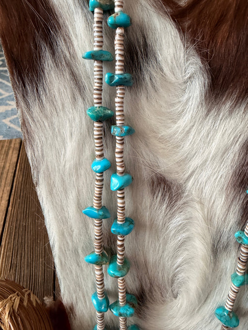 Old Pawn Handcrafted Turquoise & Heishi Beaded 30” Necklace