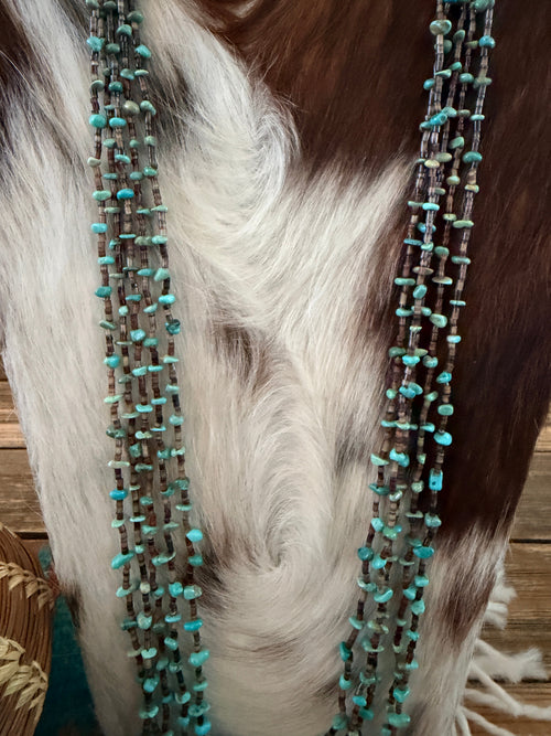 Old Pawn Handcrafted Turquoise & Heishi Shell Beaded 30” Necklace