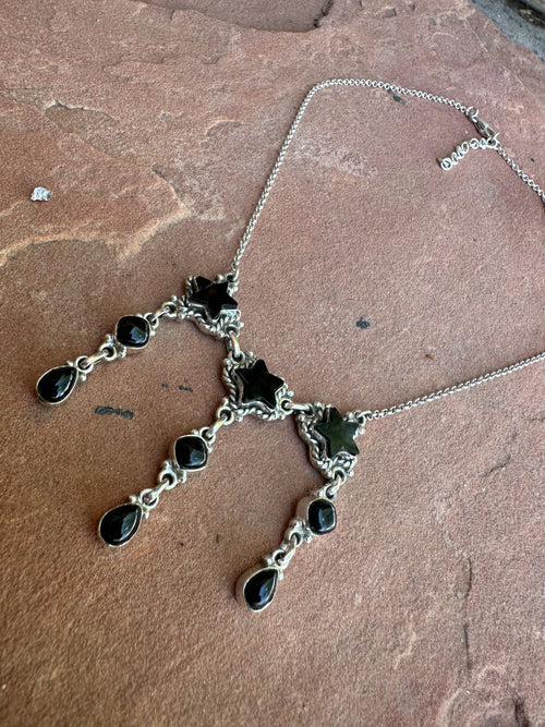 Beautiful Handmade Sterling Silver & Onyx STAR DROP Necklace