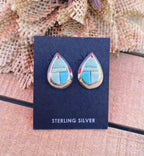 Navajo Turquoise & Sterling Silver Inlay Post Earrings