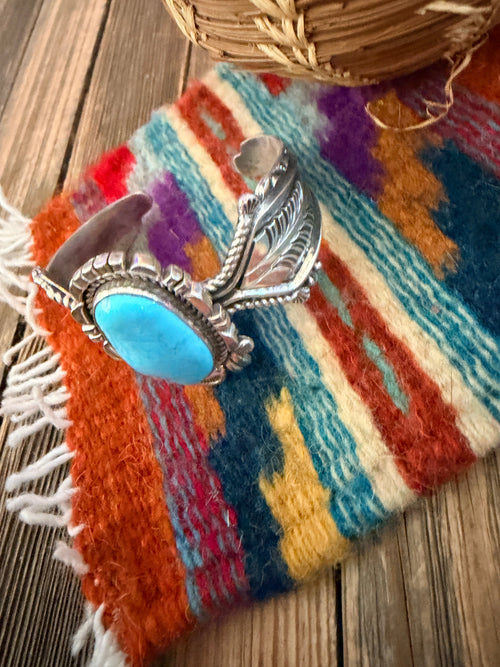 Handcrafted Old Pawn Sterling Silver & Turquoise Cuff Bracelet