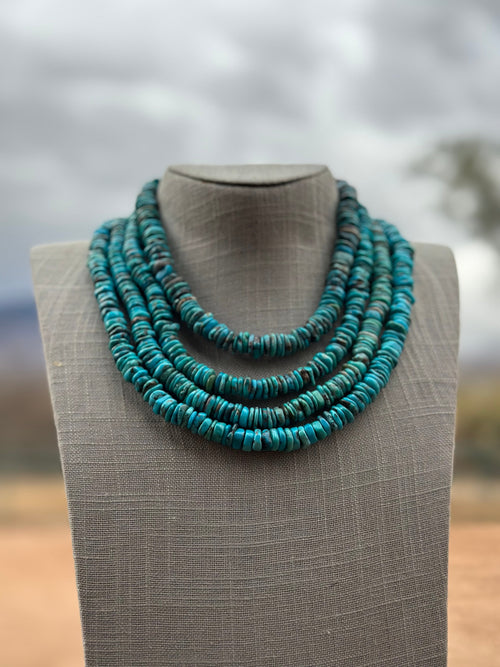 Navajo Kingman Turquoise & Sterling Silver 8mm Beaded Necklace