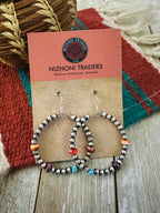 Handcrafted Spiny Oyster, Turquoise & Sterling Silver Beaded Dangle Hoop Earrings