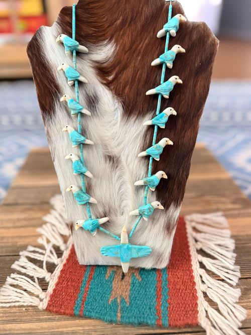 Old Pawn Handcrafted Multi Stone Fetish Eagle Beaded 30” Necklace