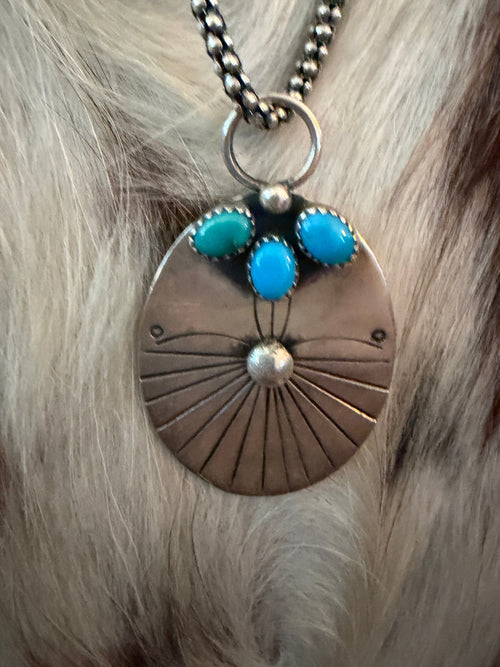 Old Pawn Handcrafted Turquoise & Sterling Silver Necklace