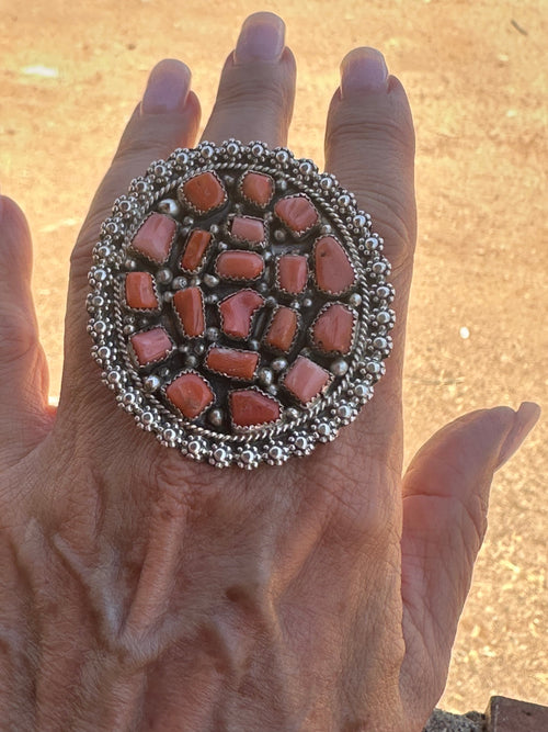 Old Pawn Navajo Natural Coral Cluster Ring Adjustable