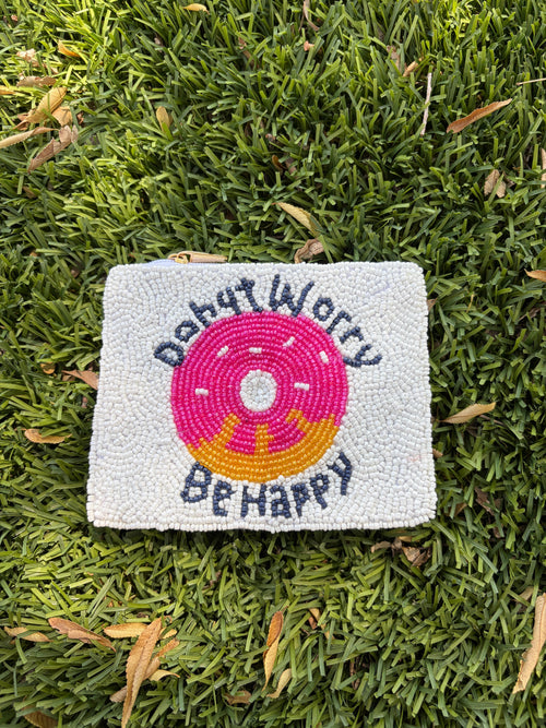 Handmade Beaded “Donut Worry, Be Happy” Coin Purse