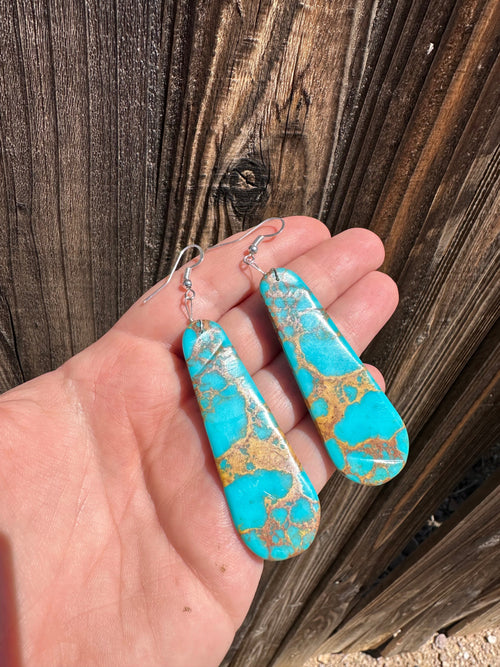 “Spirit of Southwest” Navajo Sterling Silver & Turquoise Slab Dangle Earrings