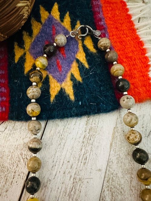 Navajo Sterling Silver Pearl & Bumblebee  Beaded Necklace