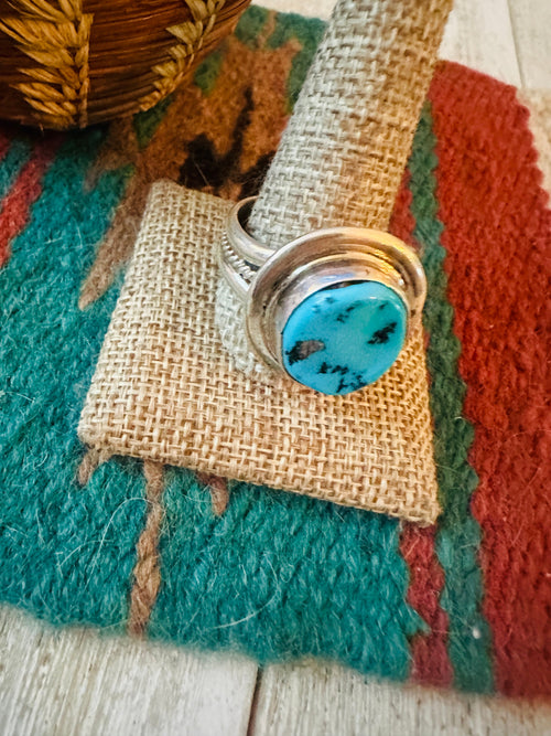 Old Pawn Handcrafted Turquoise & Sterling Silver Ring size 15.5