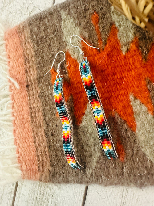 Navajo Handmade Multicolor Beaded Dangle Earrings