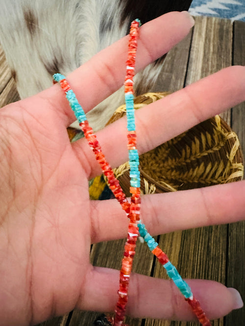 Handcrafted Turquoise & Spiny Oyster 20” Beaded Necklace