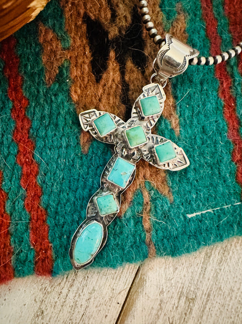 Navajo Sterling Silver & Turquoise Cross Pendant