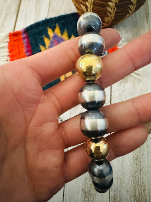 Navajo Sterling Silver & Gold Beaded 18” Necklace