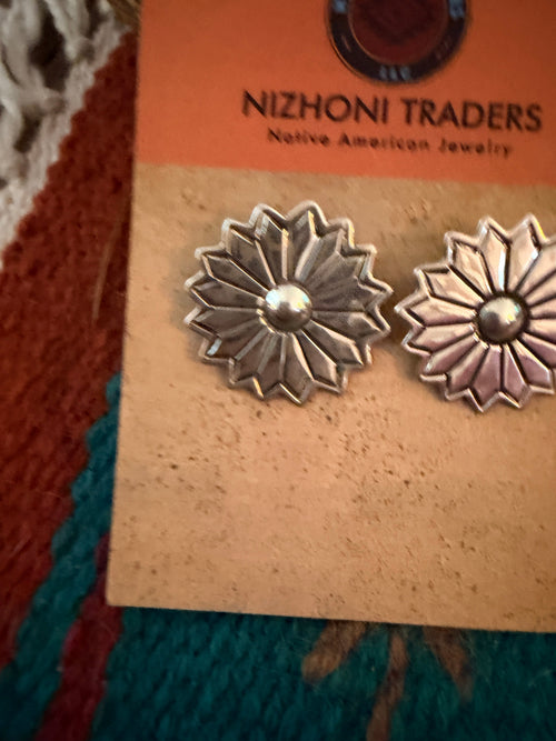 Old Pawn Handcrafted Sterling Silver Flower Post Earrings