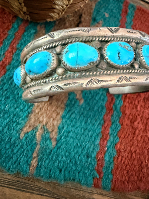 Handcrafted Old Pawn Sterling Silver & Turquoise Cuff Bracelet