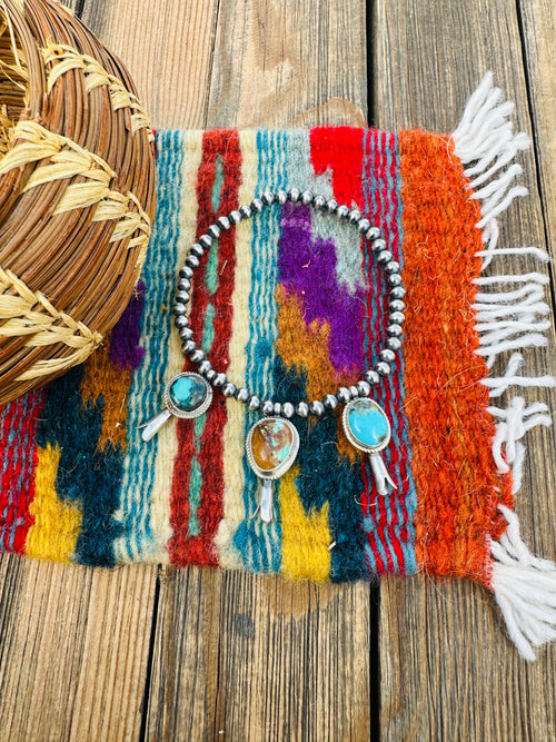 Handcrafted 3mm Sterling Silver Pearl & Turquoise Blossom Stretch Bracelet