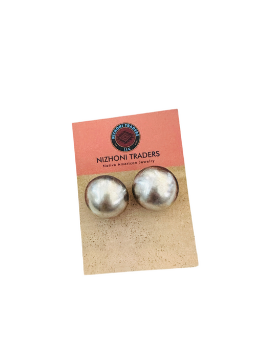 Navajo Sterling Silver Pearl Stud Earrings 16mm