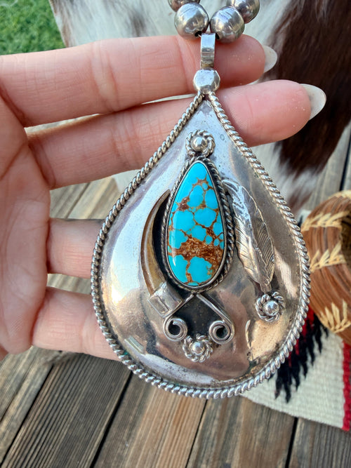 Old Pawn Handcrafted Turquoise & Sterling Silver Beaded Necklace