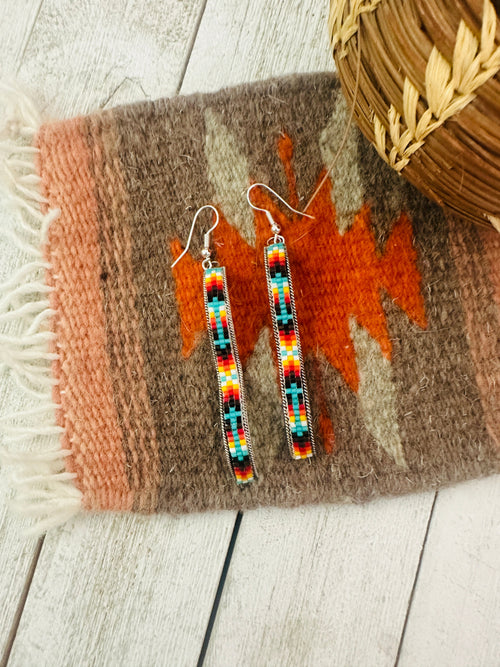 Navajo Handmade Multicolor Beaded Dangle Earrings