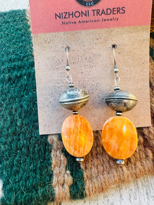 Handcrafted Spiny Oyster & Sterling Silver Beaded Dangle Earrings