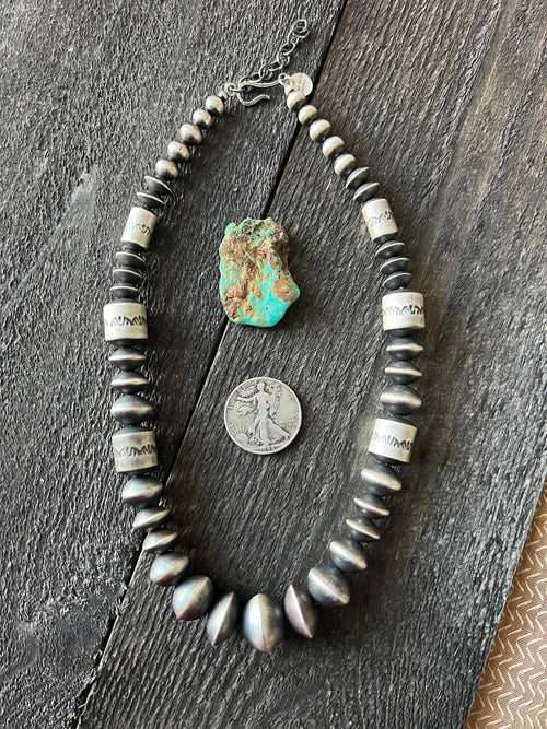 Navajo Sterling Silver Single Strand Beaded Statement Necklace by Rose Martin, 20” + 2”